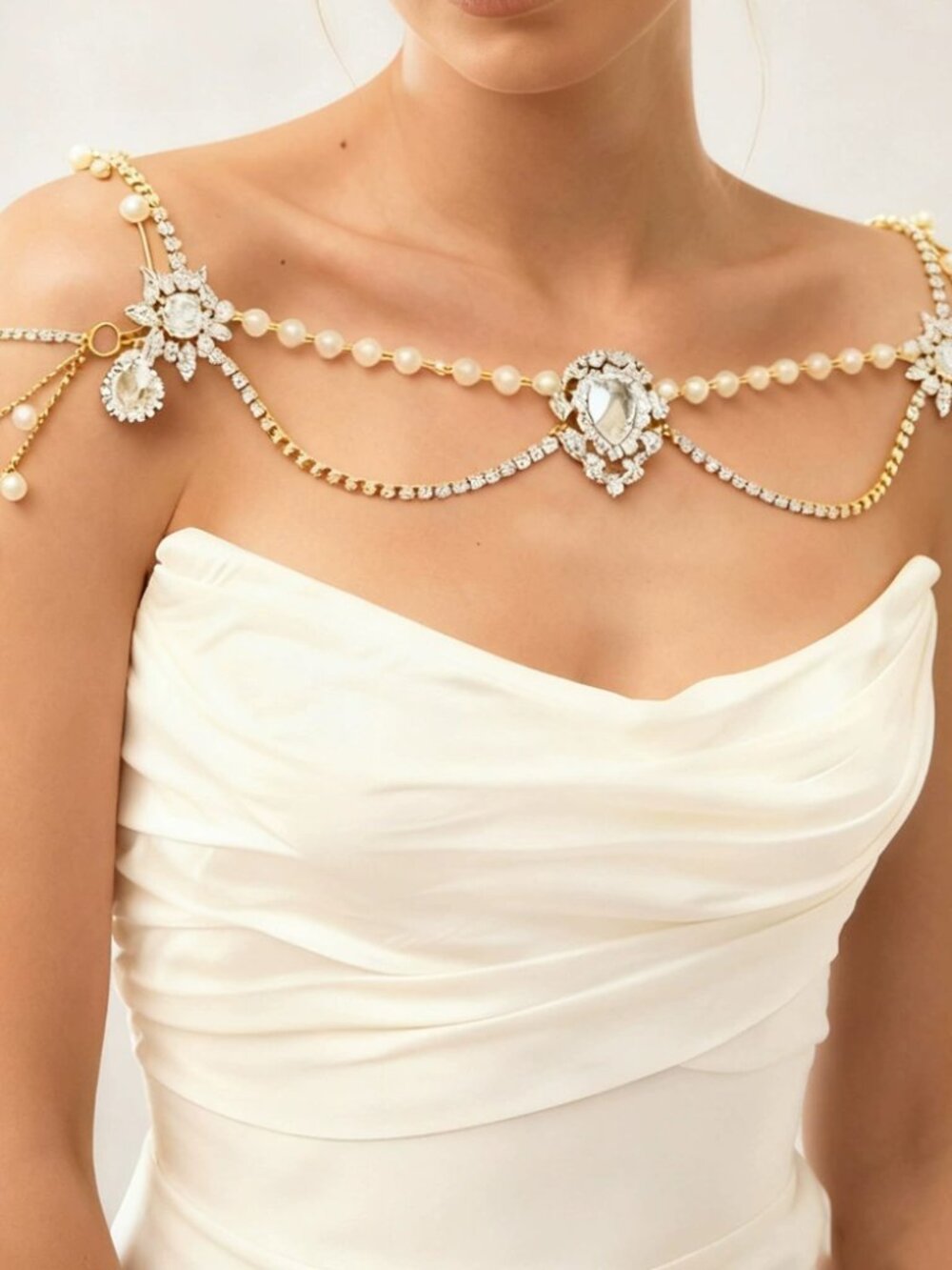 Boho Rhinestone Pearl Shoulder Chain Jewelry | Statement Body Necklace